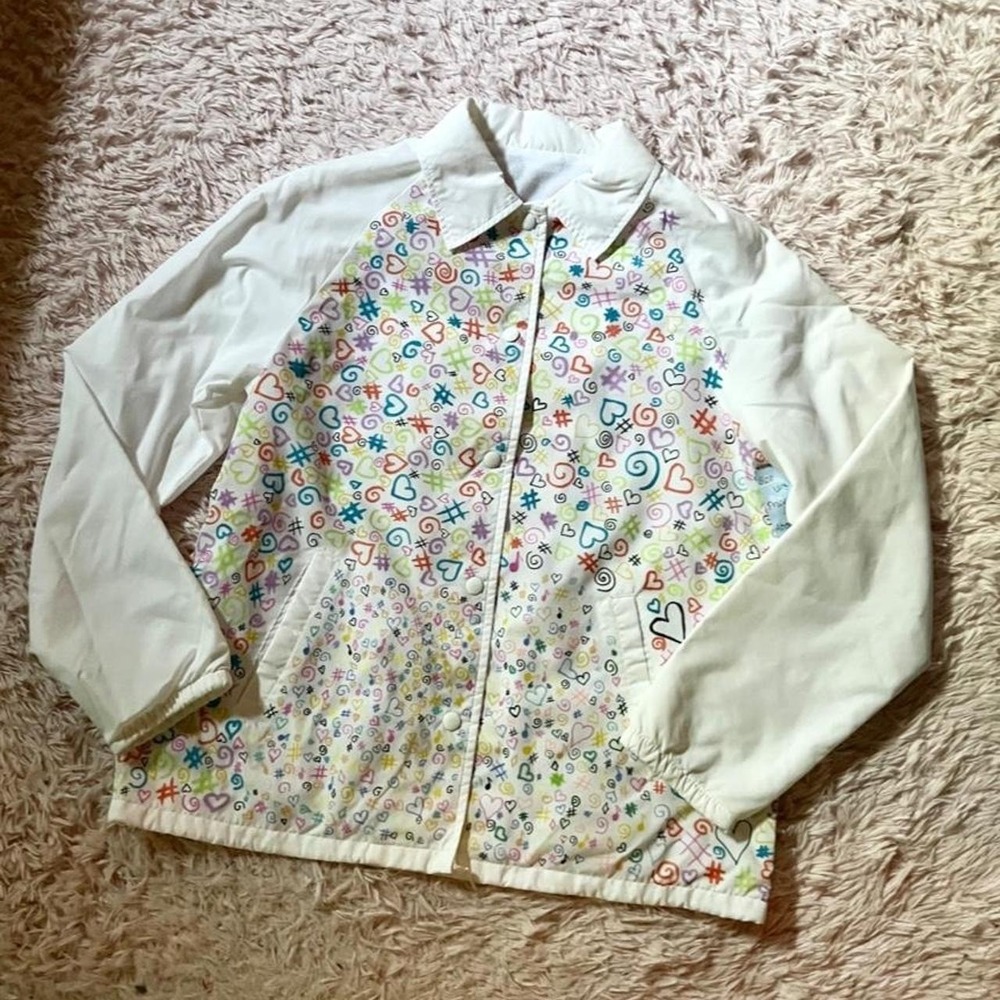 Graphic Scribble Chaos Weird Core Handmade Upcycled Windbreaker Jacket Womens L